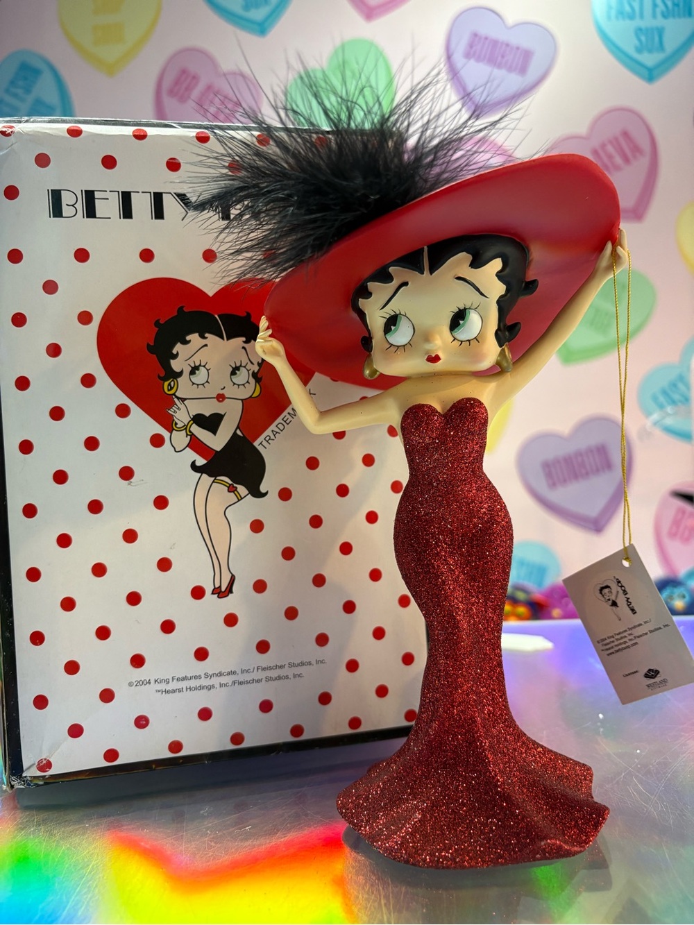 NIB Vintage Y2K Betty Boop Red Glitter Figurine